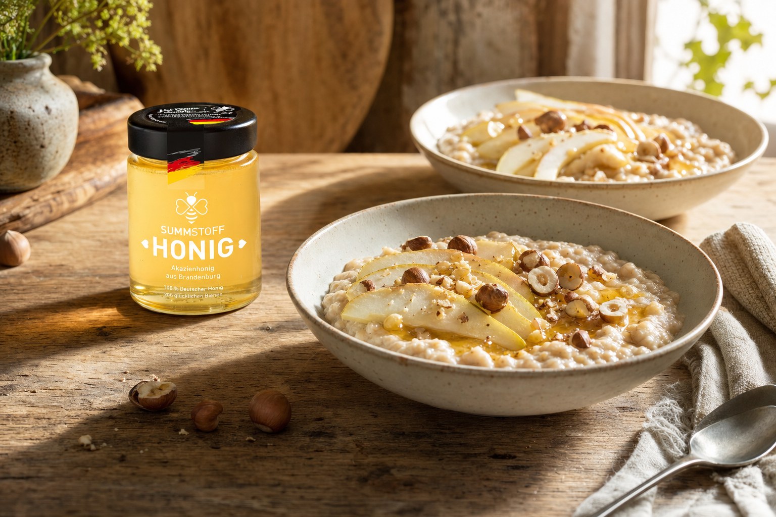 Haferflocken-Birnen-Frühstück mit Akazienhonig