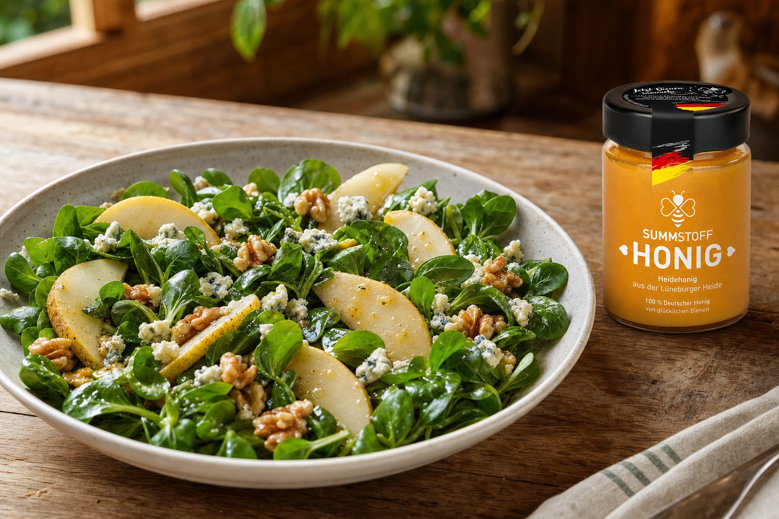 Herbstsalat mit Birne und Heidehonig-Dressing