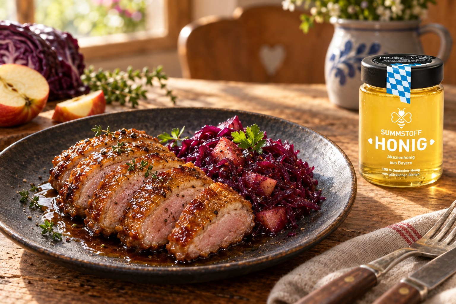 Akazienhonig-Glasierte Entenbrust mit Rotkohl