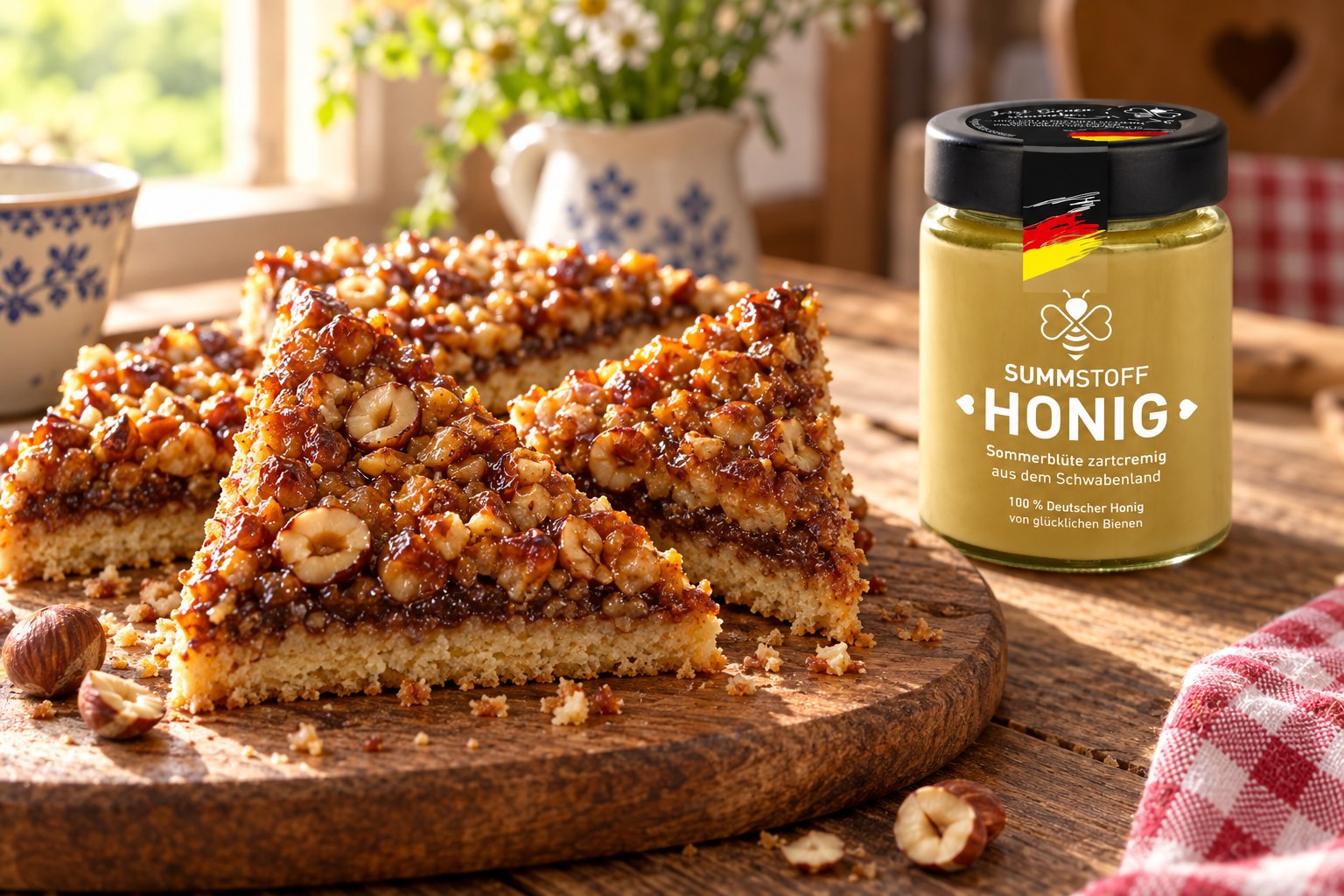 Sommerblüten-Honig-Nussecken vom Blech