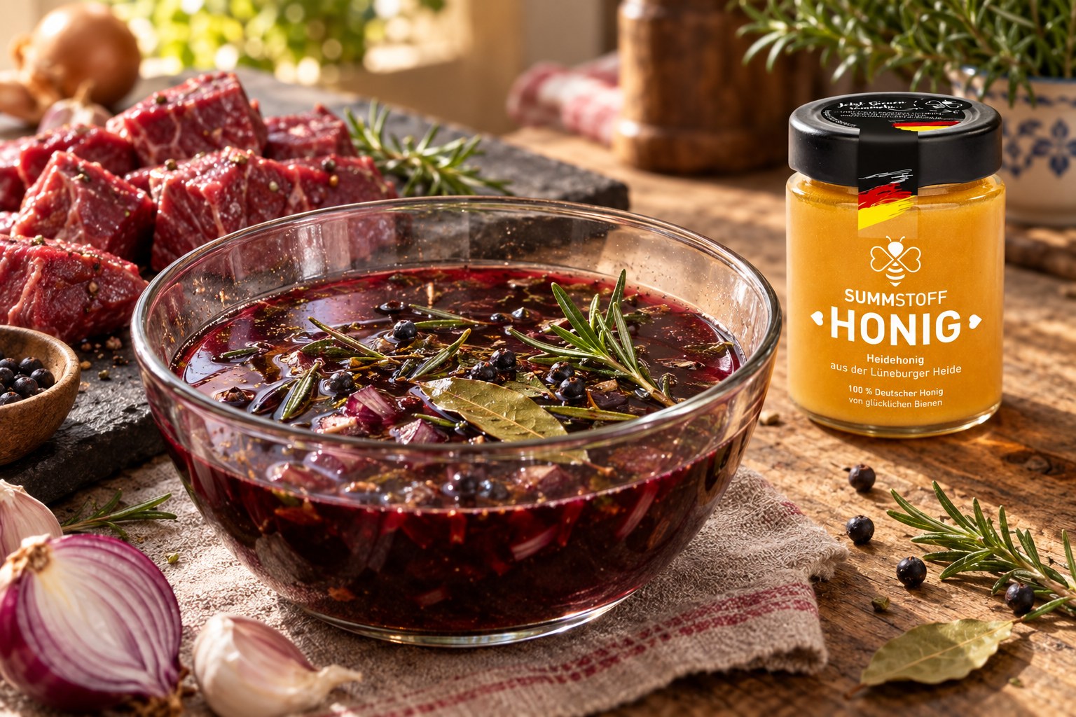 Heidehonig-Rotwein-Marinade für Wild und Rind