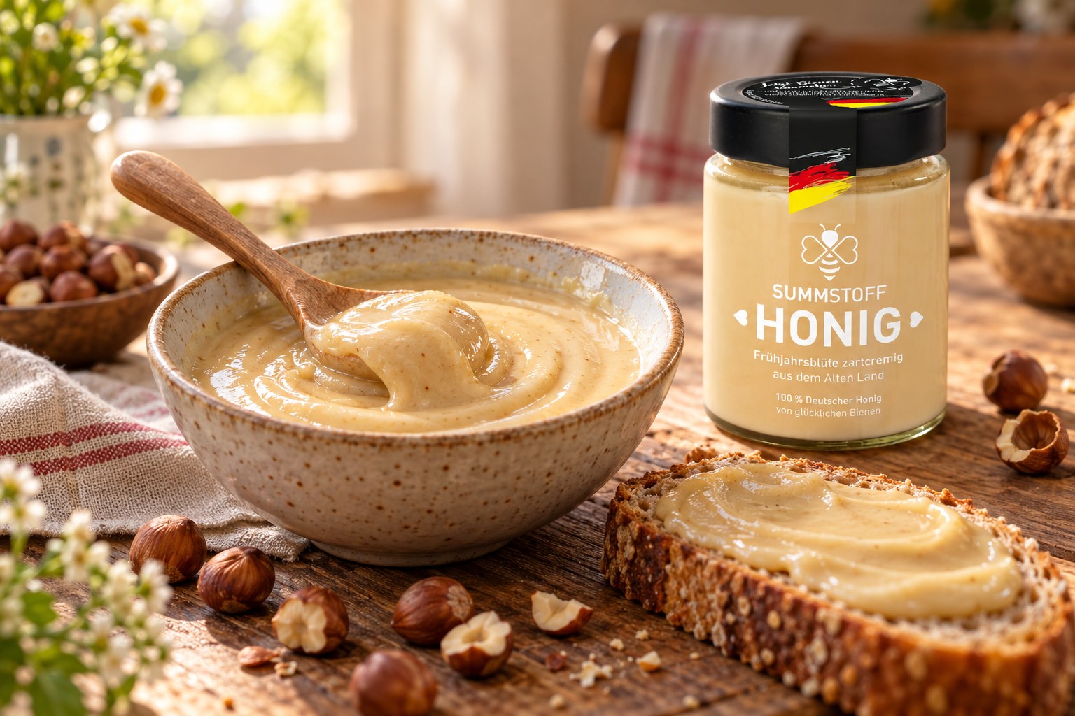 Frühjahrsblüten-Honig-Aufstrich mit Haselnuss