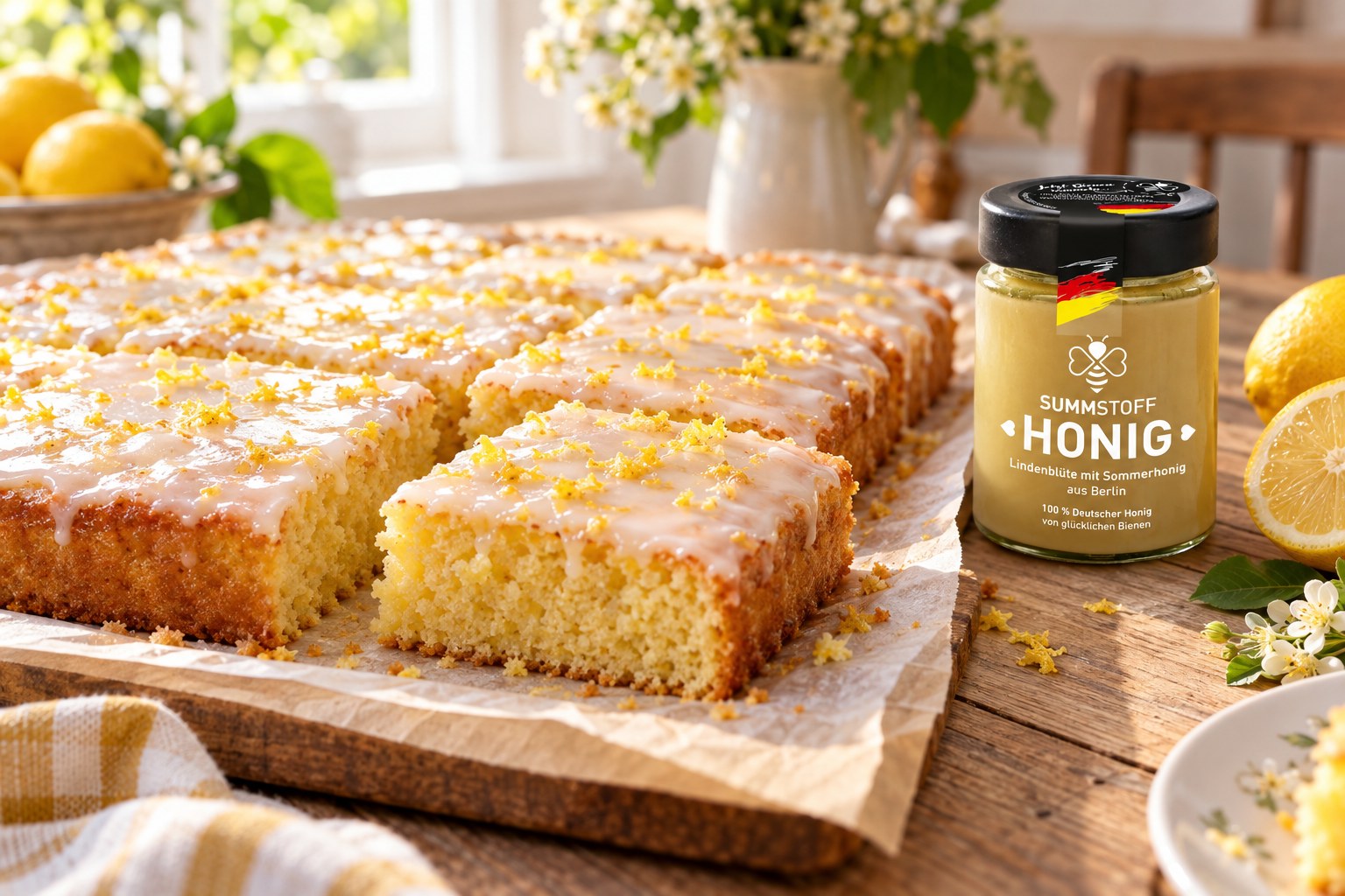 Lindenblüten-Honig-Zitronenkuchen vom Blech