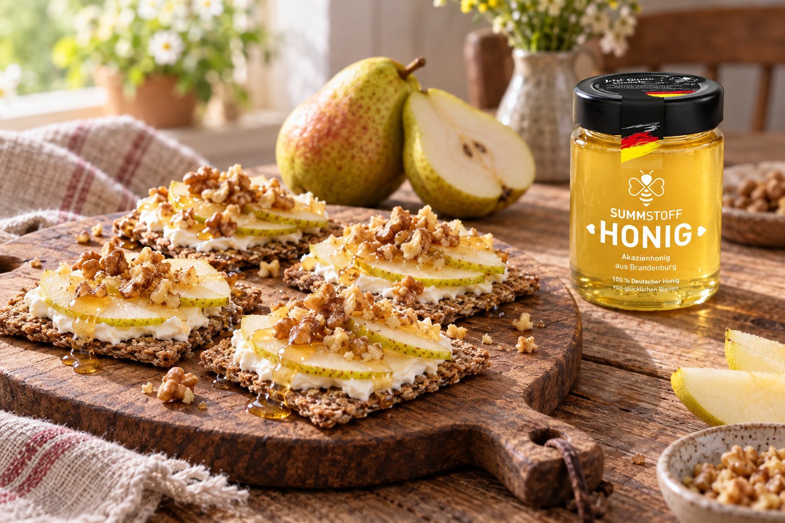 Akazienhonig-Frischkäse-Cracker mit Walnuss