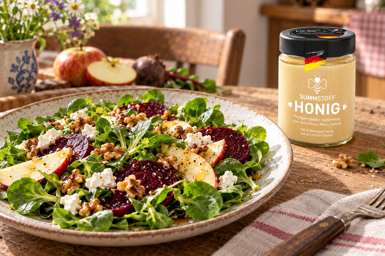 Herbstsalat mit Roter Bete und Frühjahrsblüten-Honig
