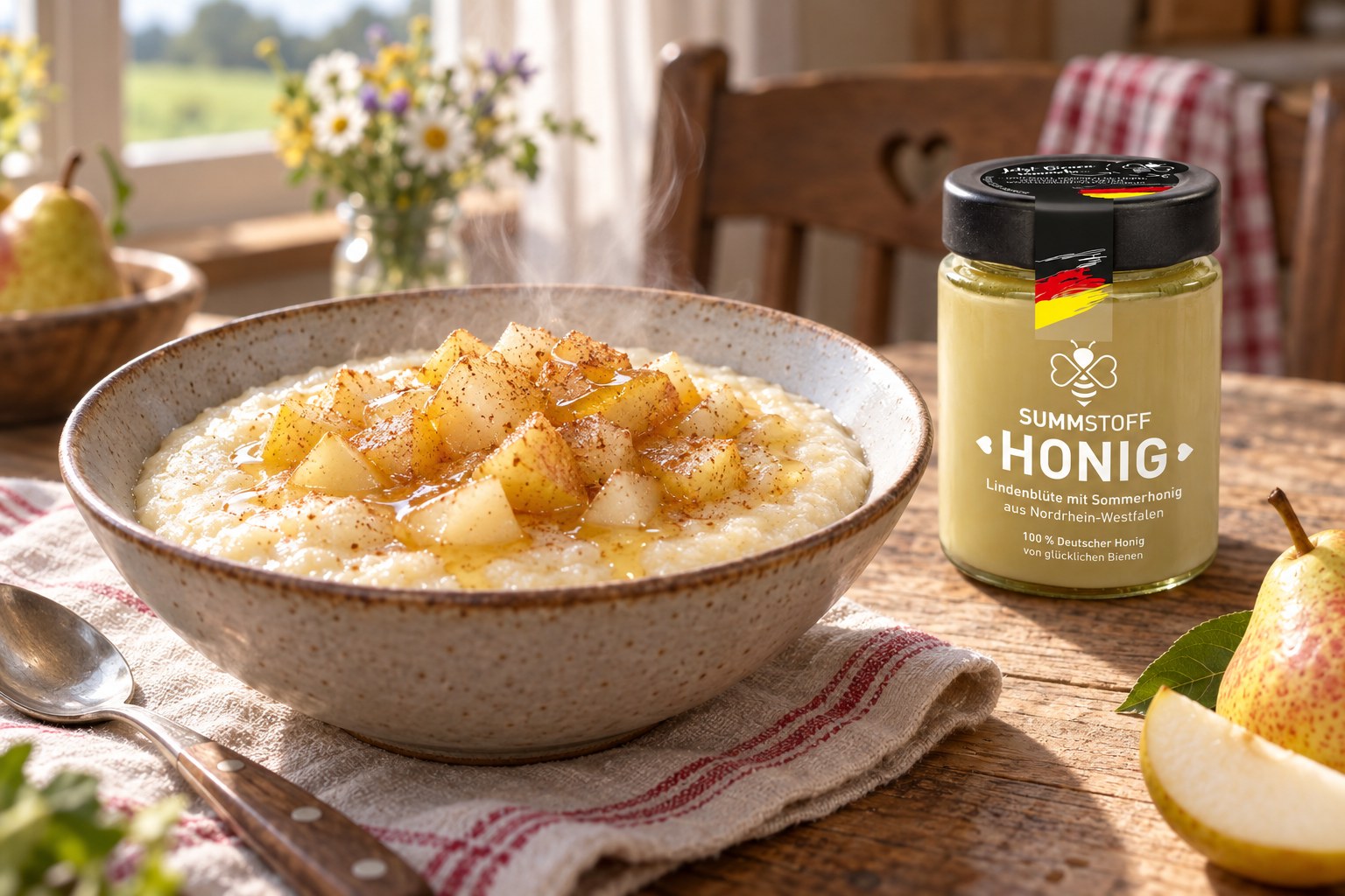 Lindenblüten-Honig-Grießbrei mit Birne