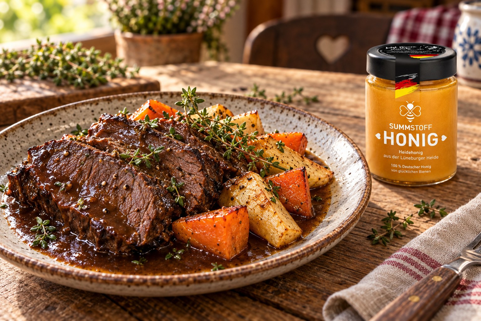 Heidehonig-Rinderschmorbraten mit Pastinaken