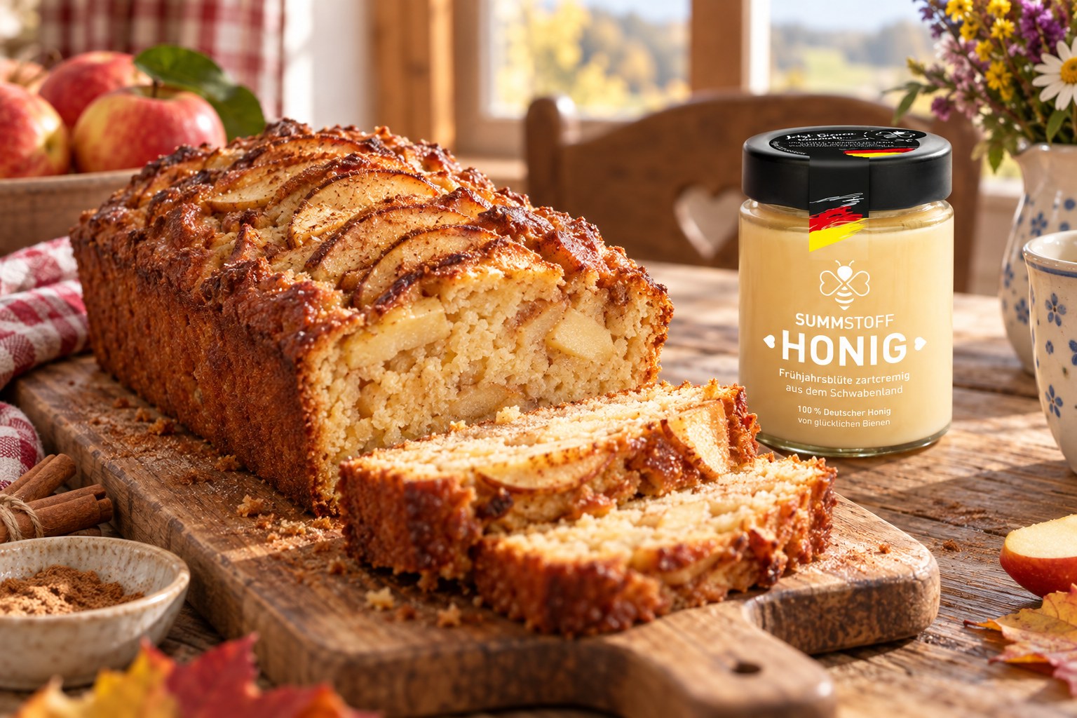 Frühjahrsblüten-Honig-Rührkuchen mit Apfel