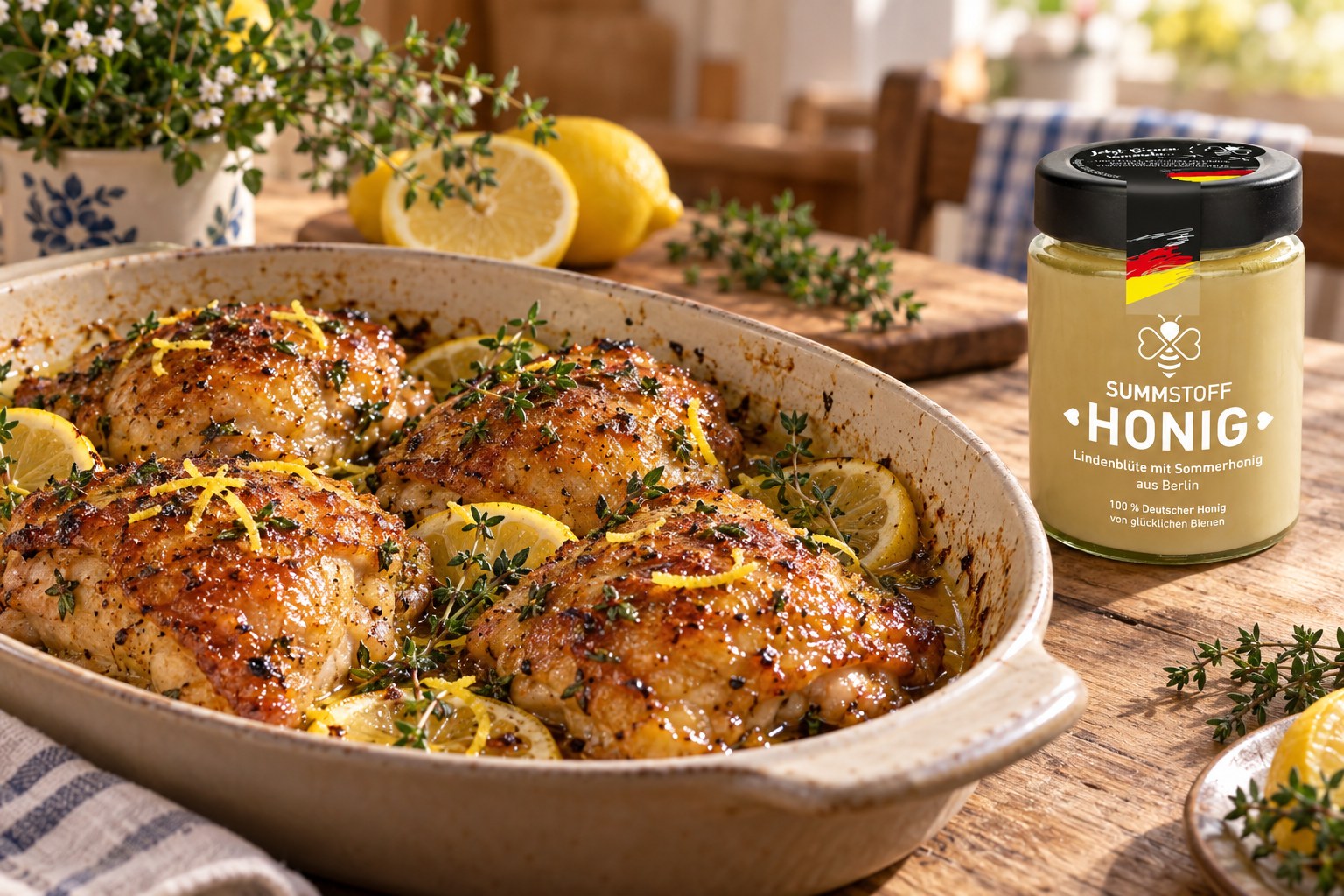 Lindenblüten-Honig-Zitronen-Marinade für Hähnchen