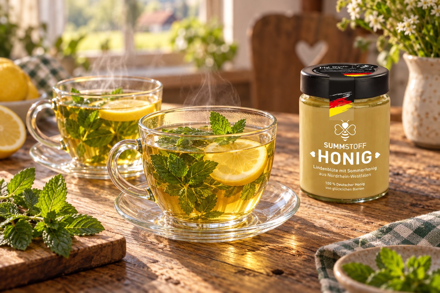 Lindenblüten-Honig-Minztee mit Zitrone