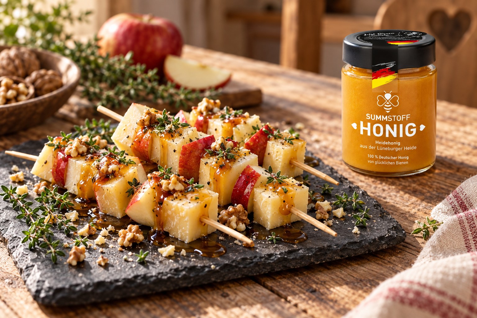 Heidehonig-Apfel-Käse-Spieße