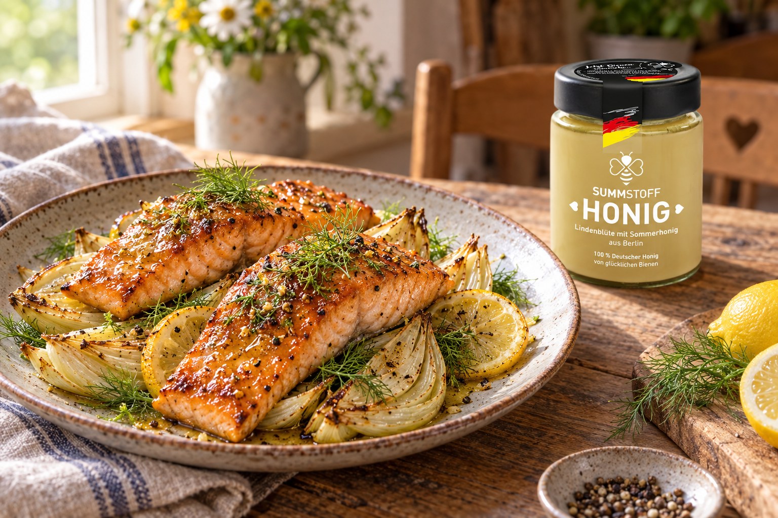 Lindenblüten-Honig-Lachs mit Fenchelgemüse