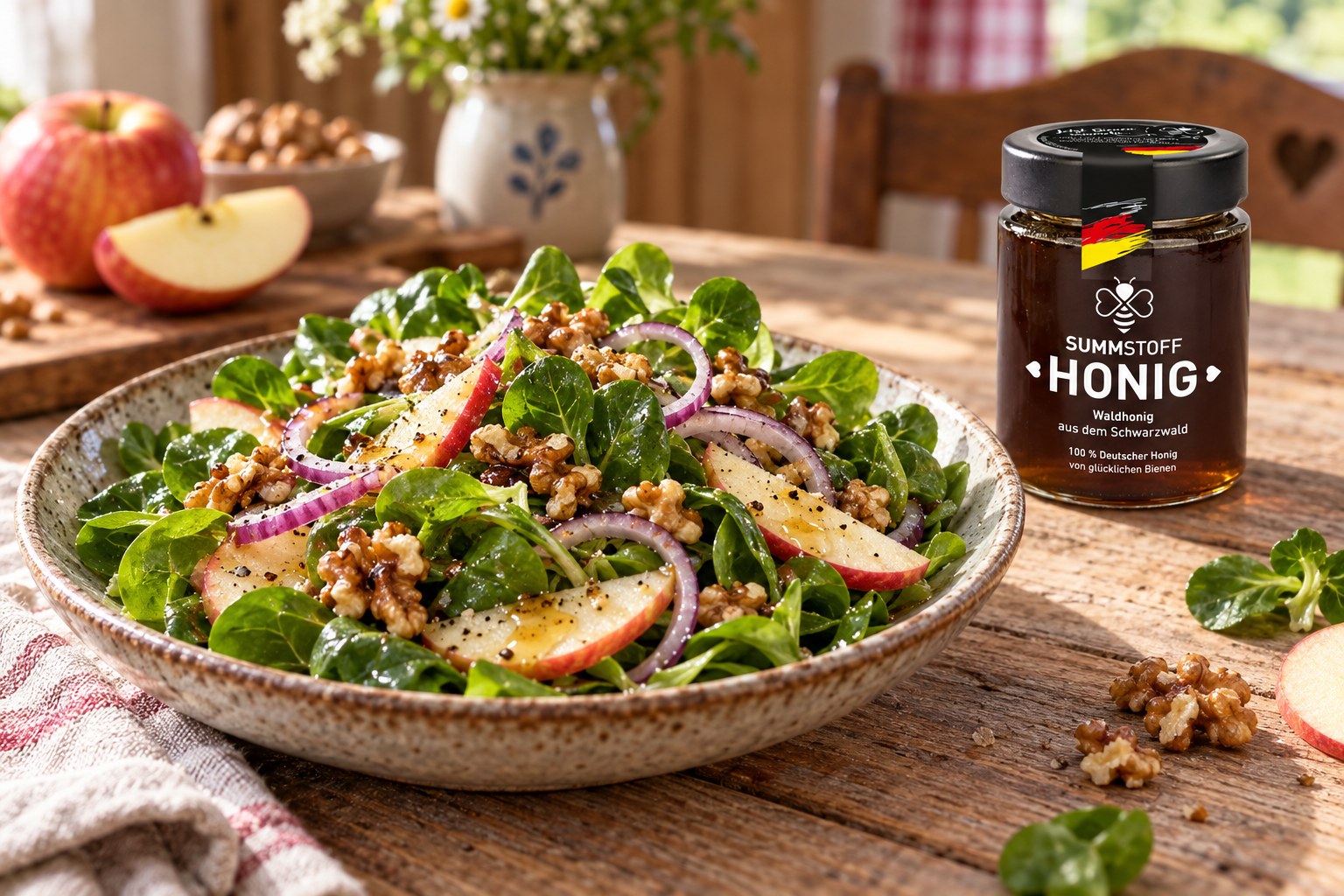Wintersalat mit Feldsalat und Waldhonig-Walnuss-Dressing