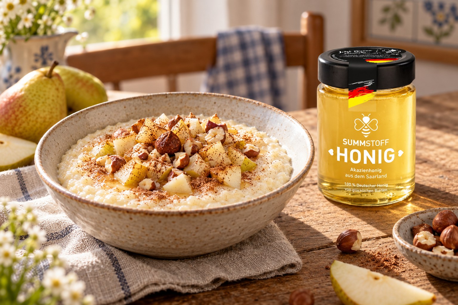 Akazienhonig-Grießbrei mit Birne zum Frühstück