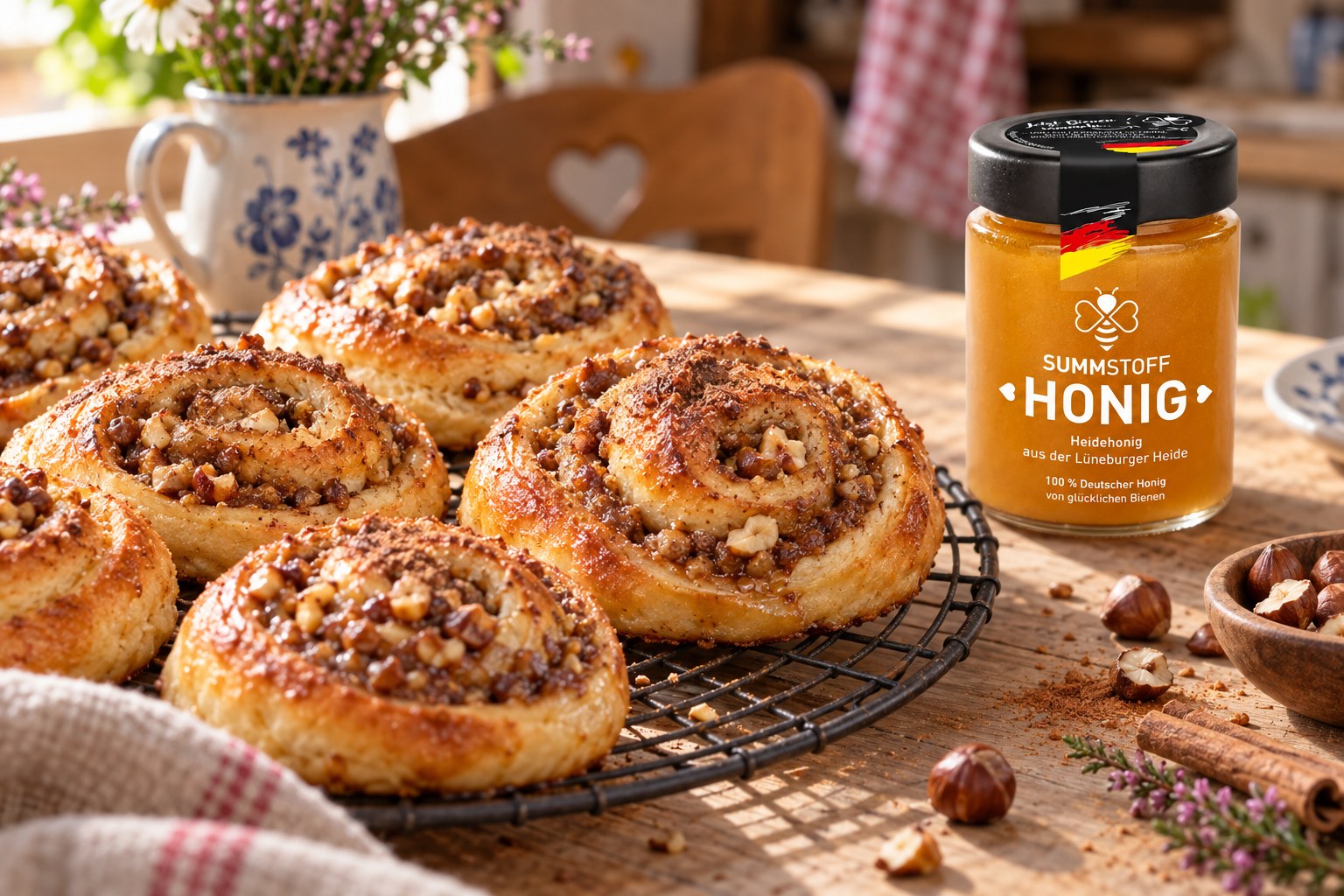 Heidehonig-Nuss-Schnecken aus Quark-Öl-Teig