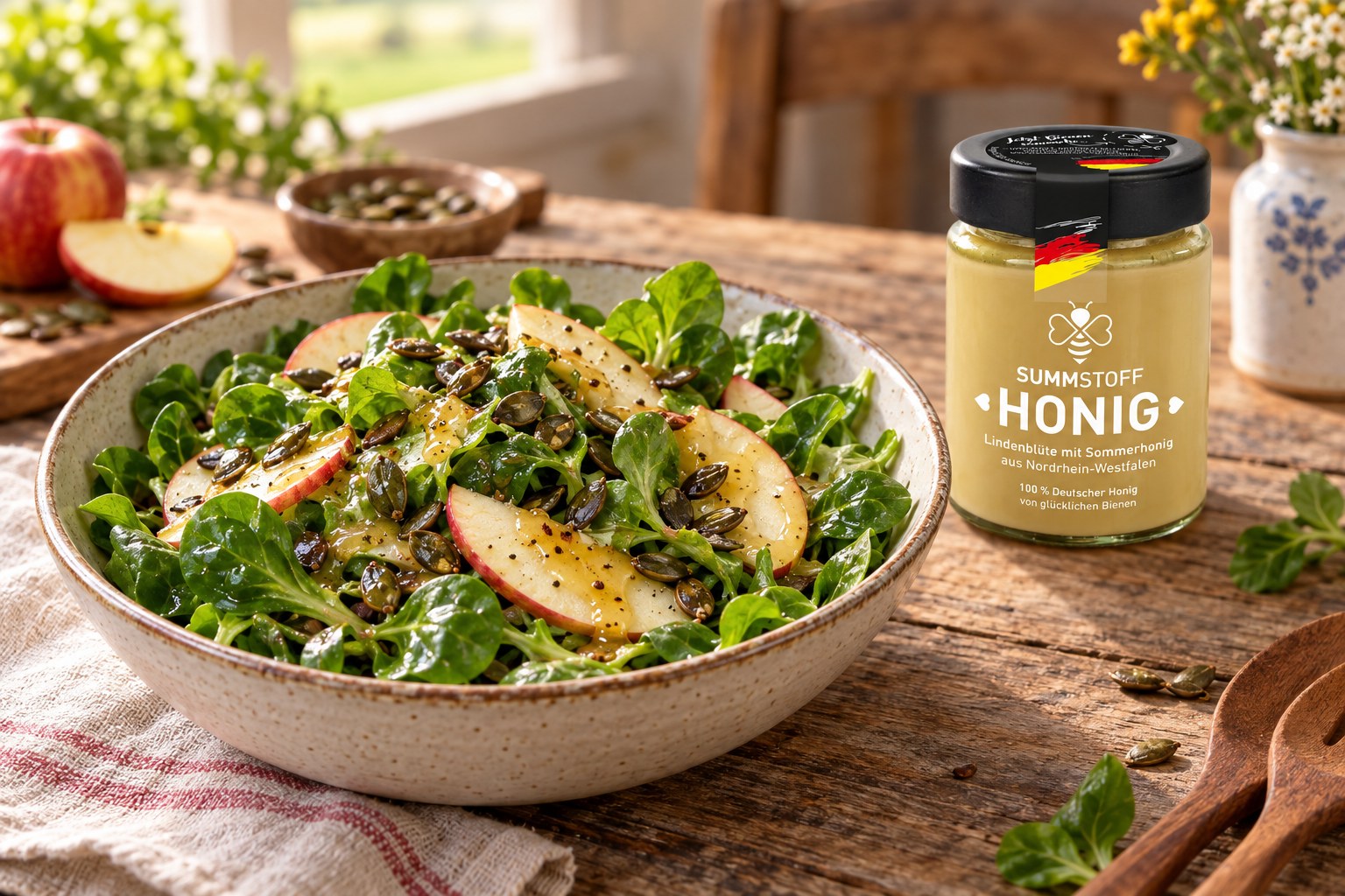 Feldsalat mit Lindenblüten-Honig-Senf-Dressing