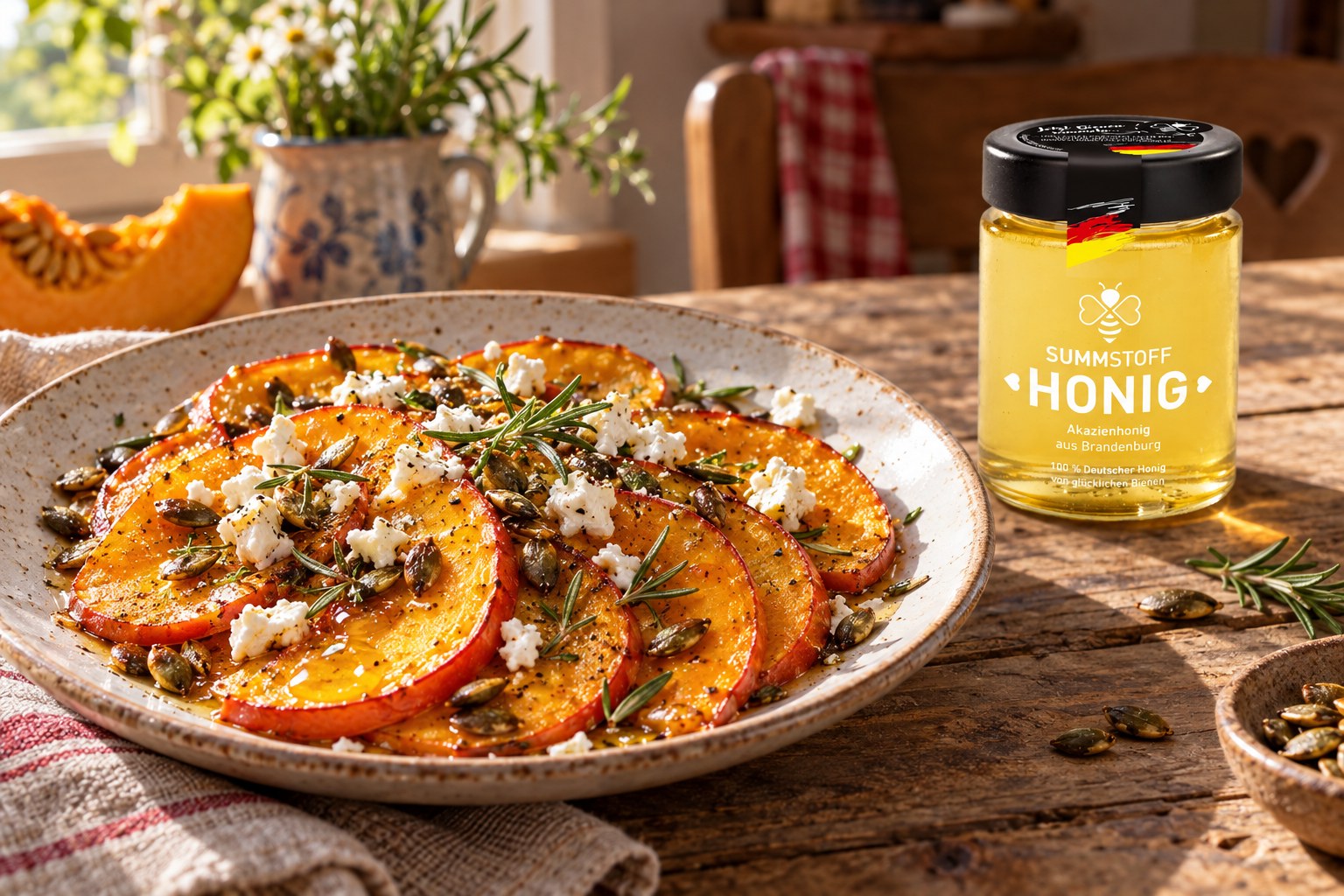 Akazienhonig-Kürbis-Carpaccio mit Feta