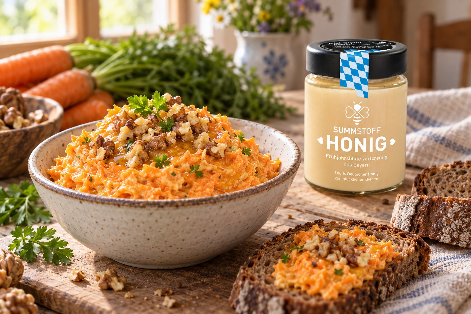 Frühjahrsblüten-Honig-Möhren-Aufstrich
