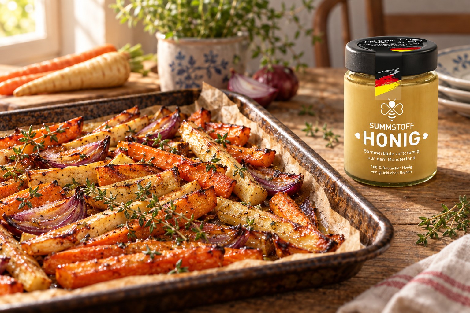 Sommerblüten-Honig-Marinade für Ofenwurzelgemüse