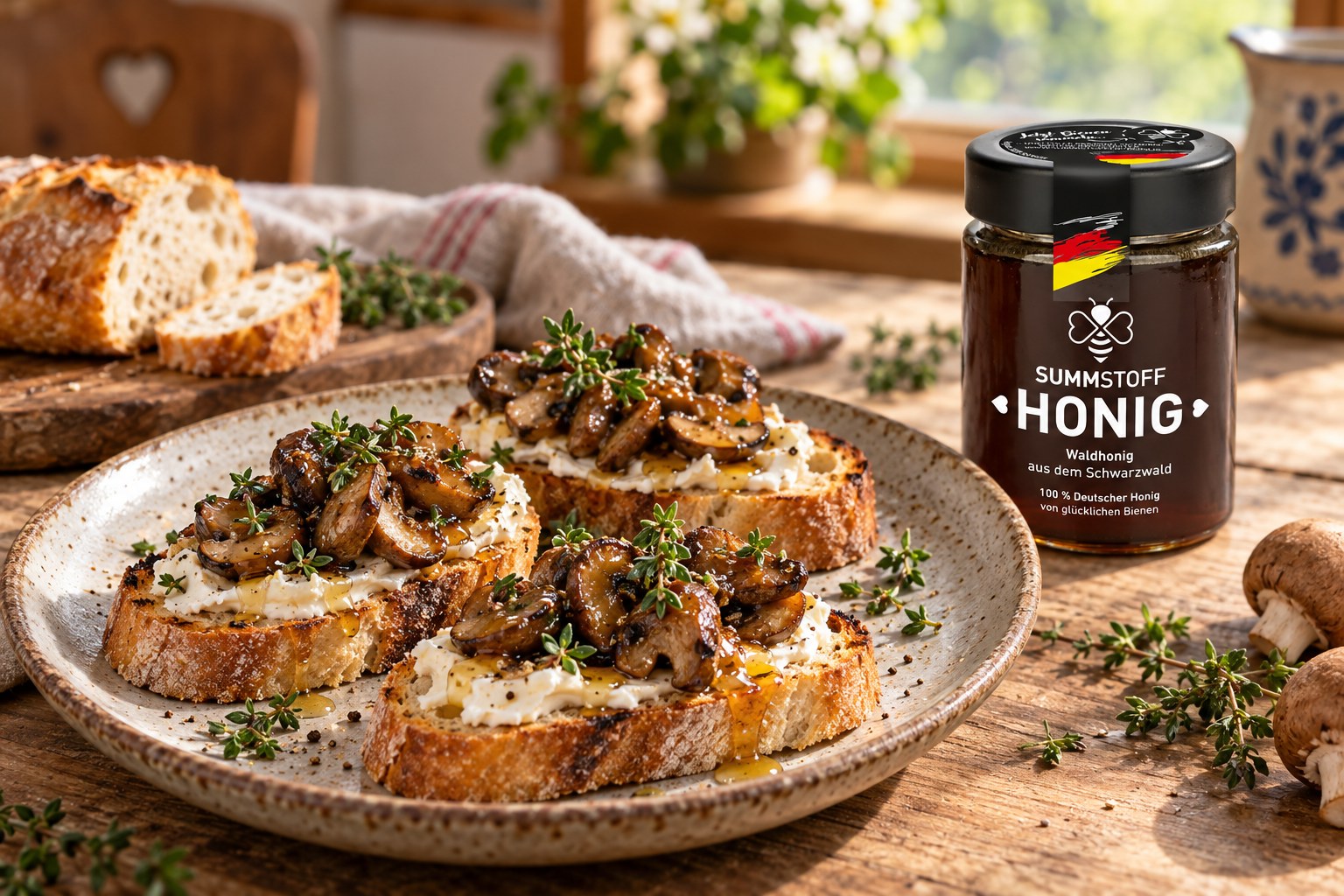 Waldhonig-Pilz-Crostini als Vorspeise