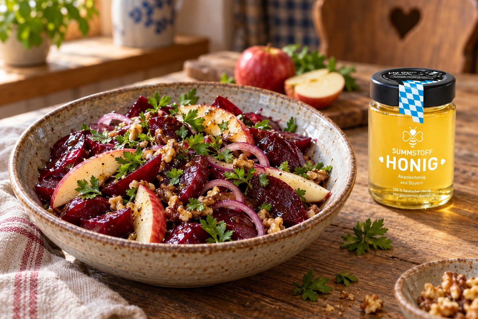 Ensalada de remolacha con nueces y miel de acacia